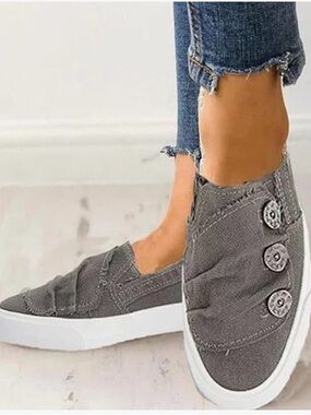 Blowfish Olive Green Frayed Slip-On Sneakers with Teal Insole